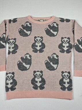 Knitmakers Pink Panda Knit Sweater Made in USA Cute Novelty Pullover Vintage